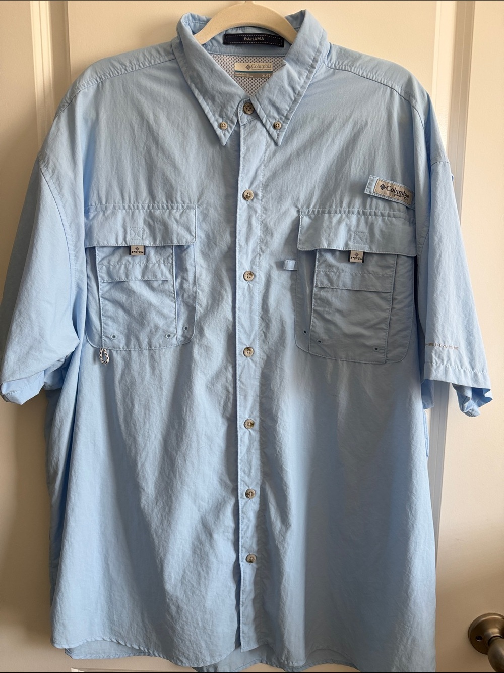 Columbia PFG Bahama Omni-Shade Fishing Shirt Men’s XL Blue Vented Short Sleeve